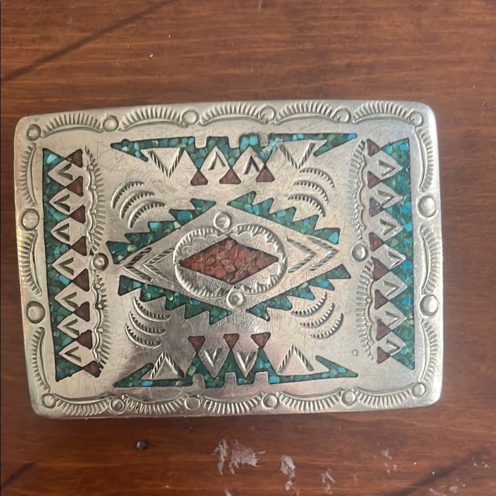 Indian handmade Navajo Silver and Turquoise Western Belt Buckle